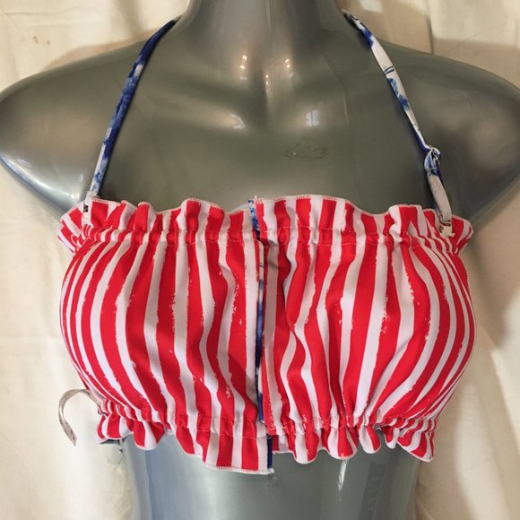 ZAFUL Women's Strapless Ribbed Tie Back Ruffle Cutout Bandeau Bikini Swimsuit M - Picture 4 of 16